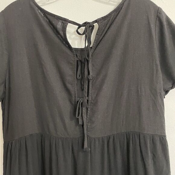 Umgee Dress Women Size Small Black Linen Blend A-Line Short Tiered Raw Hem B… - Picture 3 of 8